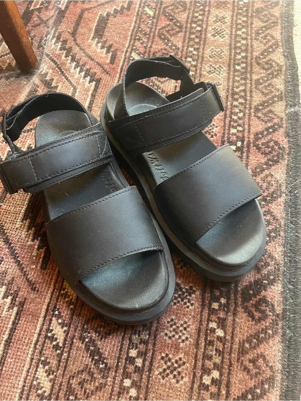 Dr. Martens Voss Black Leather Two-Strap Sandals Size 6